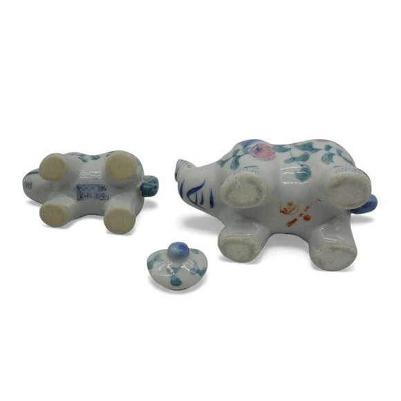 ELEPHANT TEAPOT Set Floral Ceramic Blue and White Vintage - Picture 10 of 12